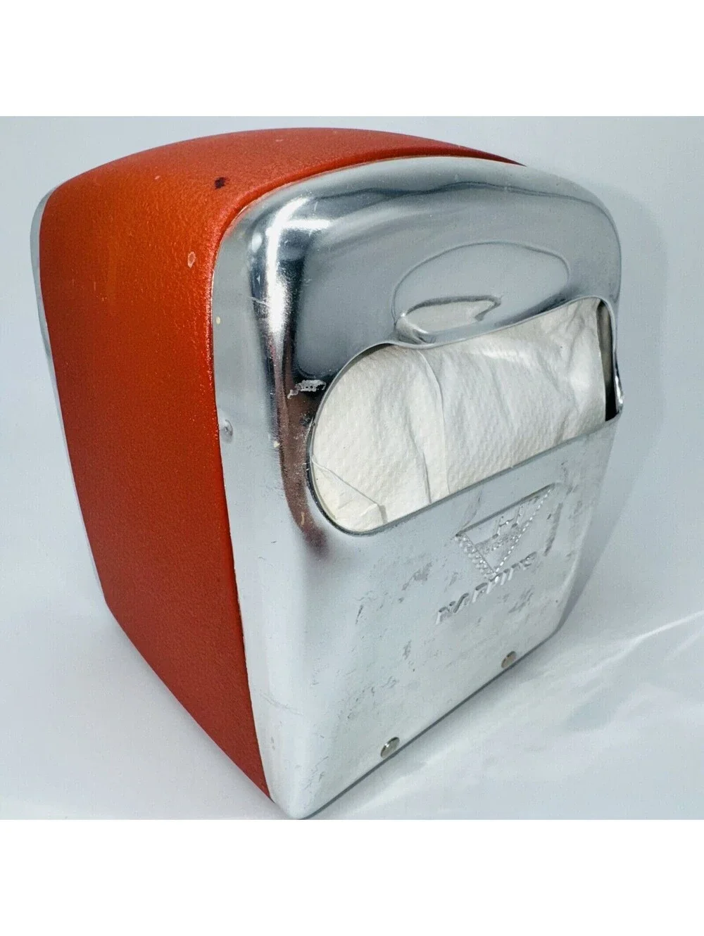Vintage Hostess Napkins Dispenser Holder Marathon American Can Maroon Retro